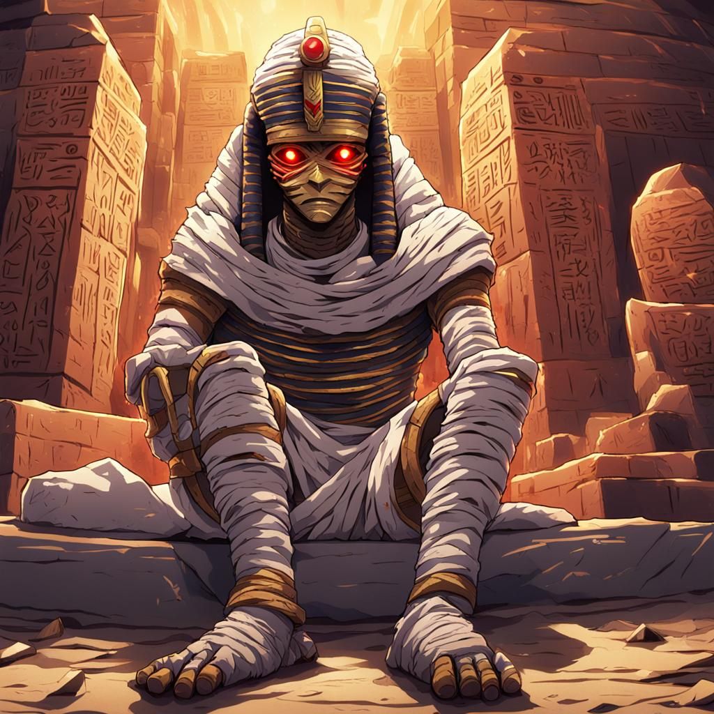 Anime-Style Pharaoh Mummy in Tomb