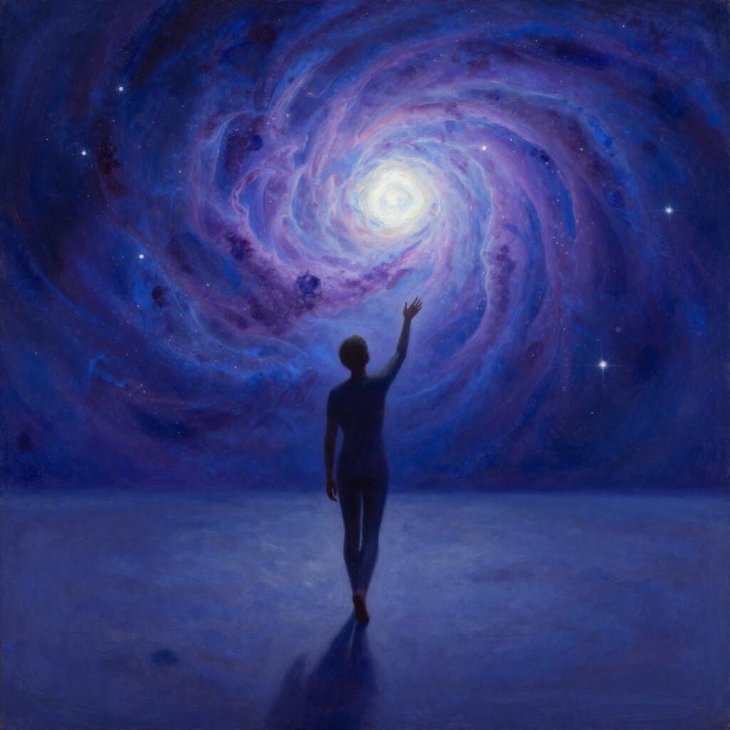 Solitary Figure Yearns for Connection in Starry Expanse