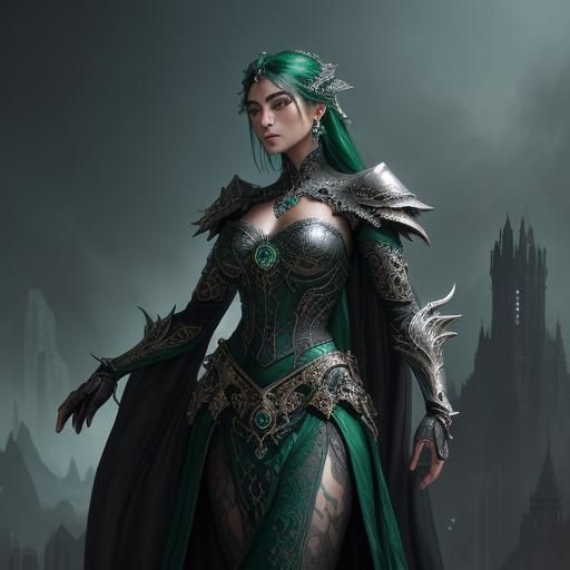 Silver Filigree Emerald Gem in Fantasy Style