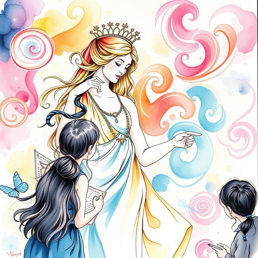 Aphrodite Teaches Math: Pastel Watercolor Art