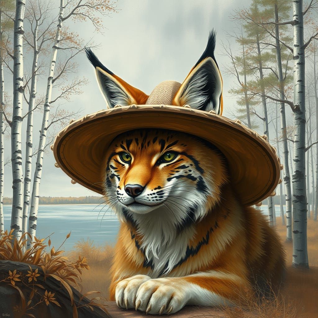 Lynx in Sombrero: Finnish Landscape Digital Art