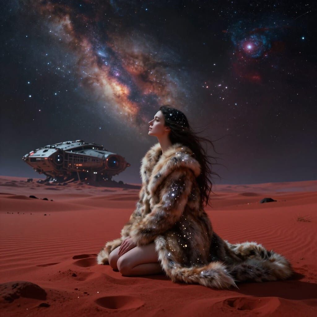 Melancholy Woman on Alien Planet in Stardust Fur