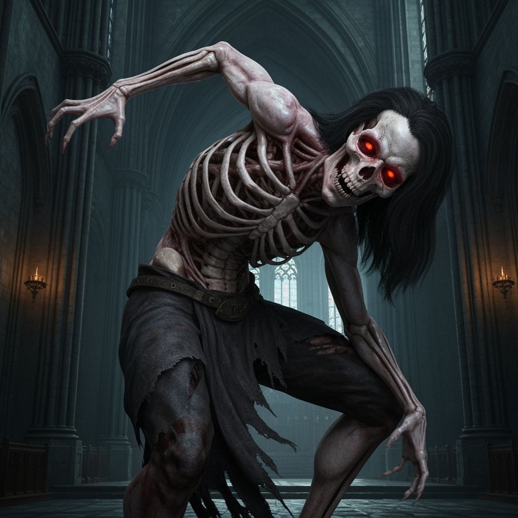 Terrifying Half-Vampire Skeleton in Dark Fantasy Style