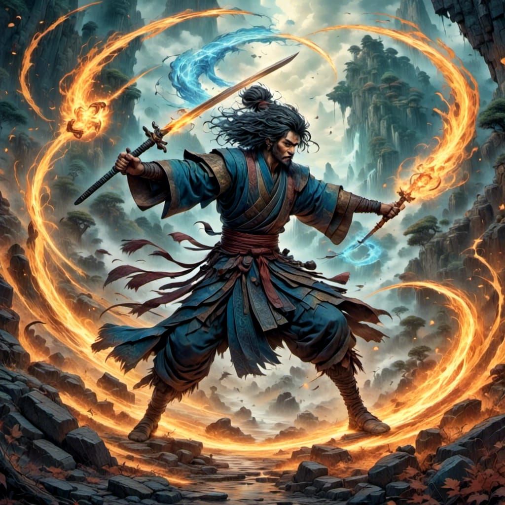 Ninja Warrior Charging with Magical Daggers