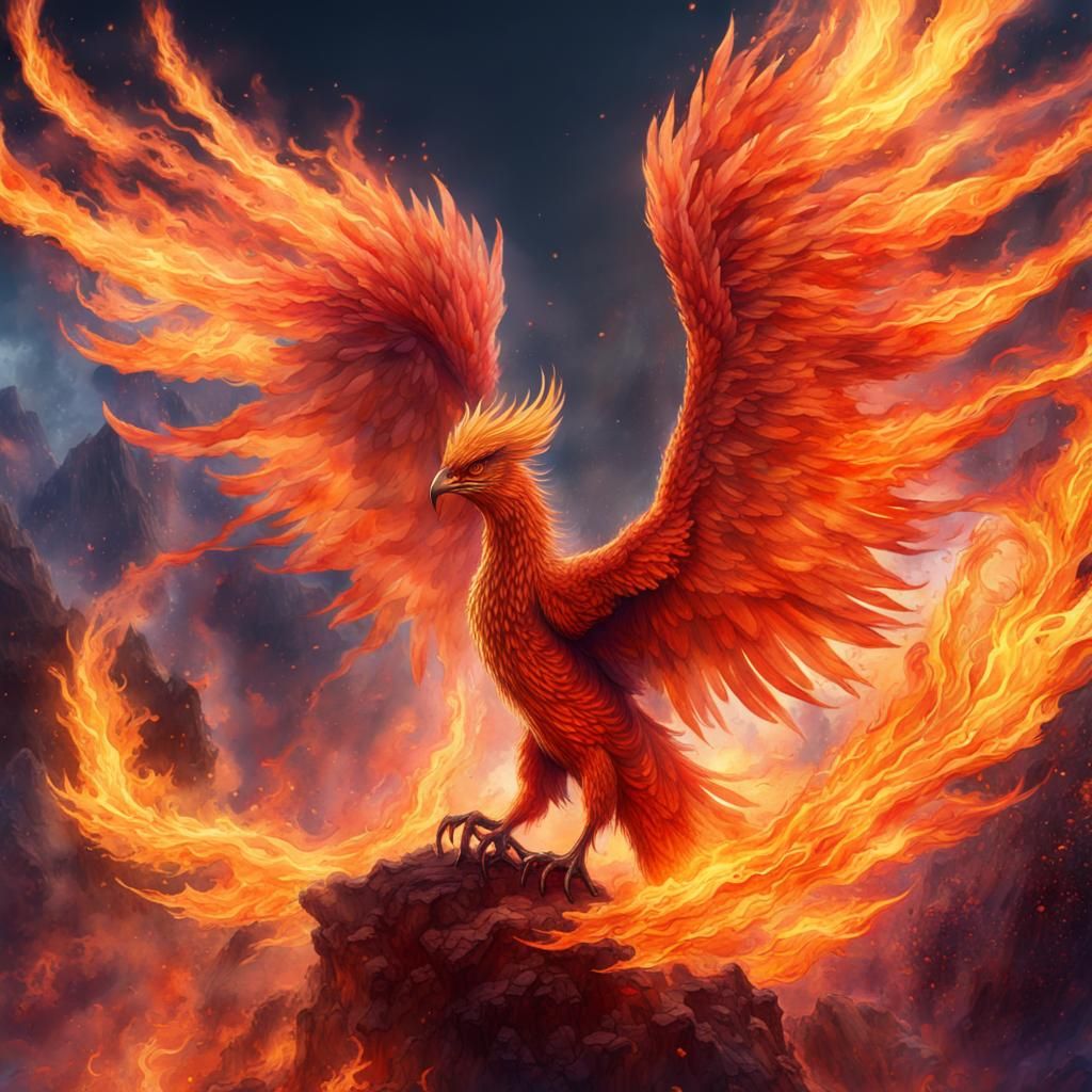 Fiery Phoenix Watercolor Fantasy Concept Art