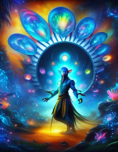 Surreal Alien in Helix Portal Doorway Oil Painting