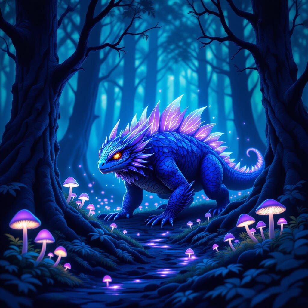Bioluminescent Forest Lurker in Dark Fantasy Style