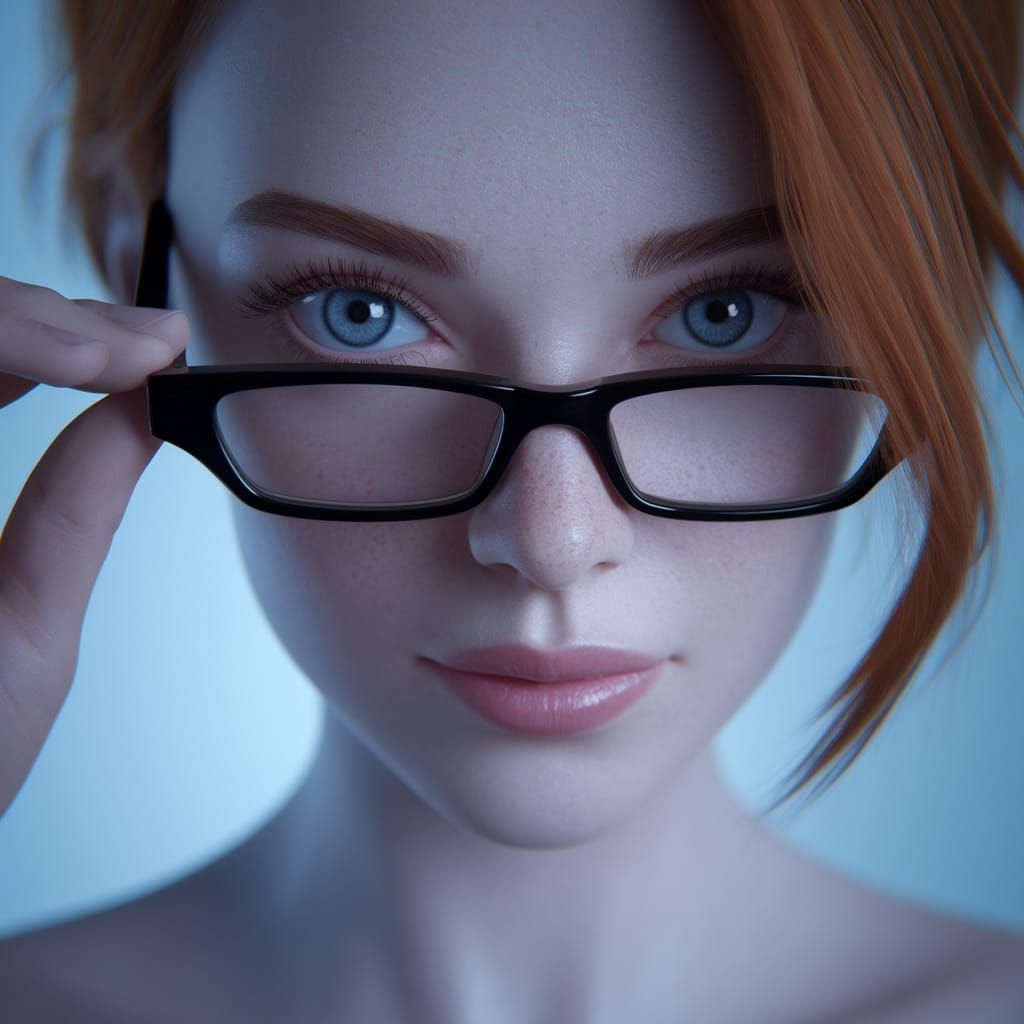 Close-Up Portrait of Woman with Blue Eyes and Glasses