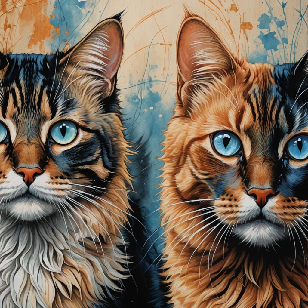 Orange Tabby and Black Cat Poster Art