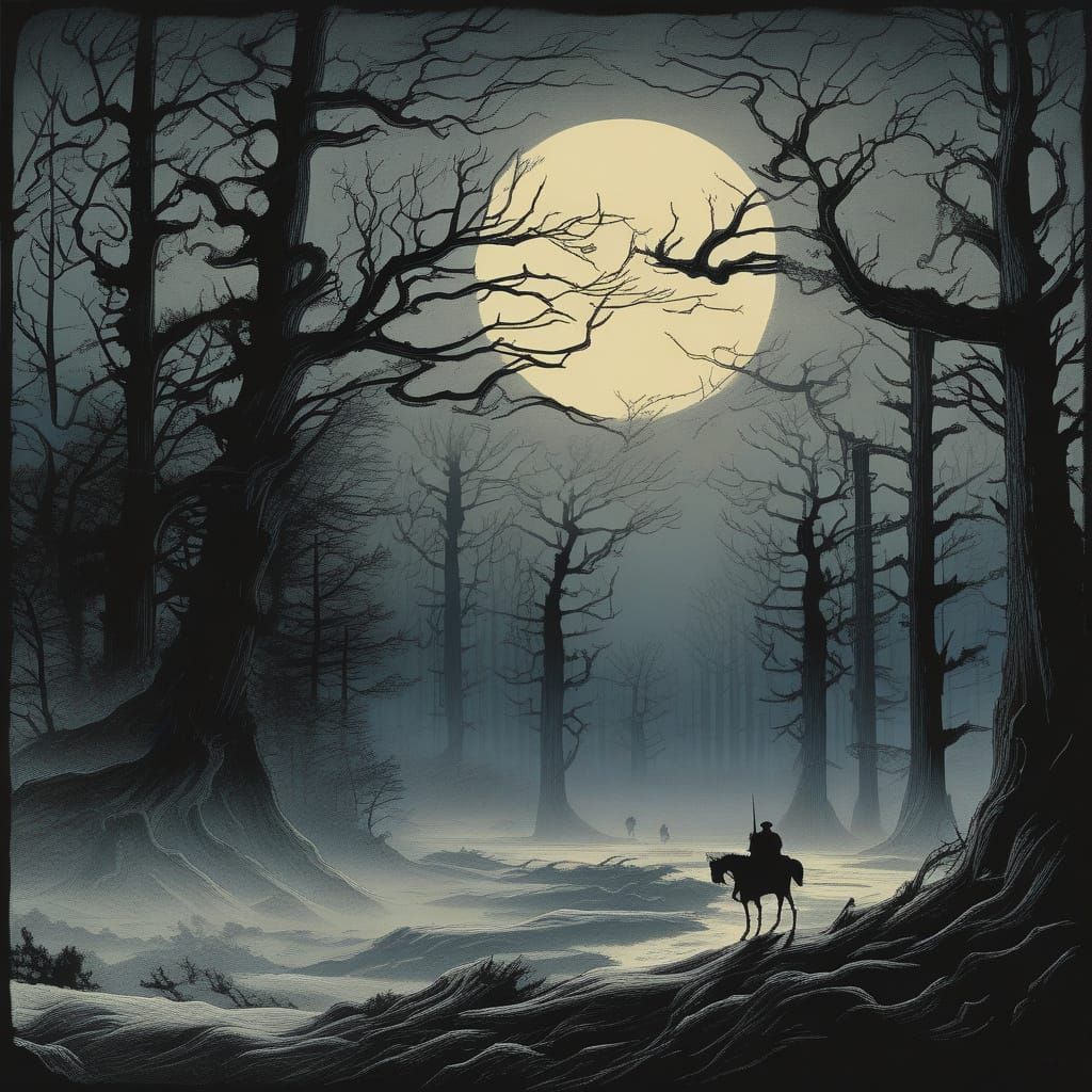 Gothic Forest Landscape in Eerie Moonlight