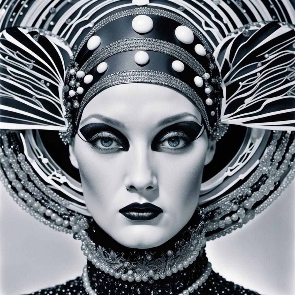 Art Deco Fashion Model in Hypermaximalist Style
