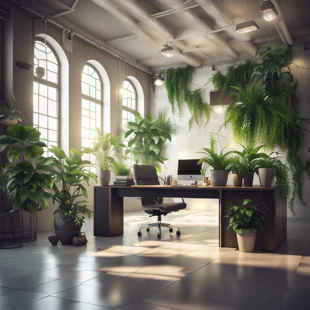 Calm Office Environment with Green Plants in Unreal Engine