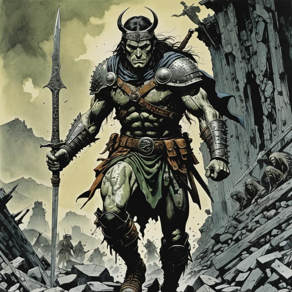 Cú Chulainn in Fumetti Style of Sergio Toppi