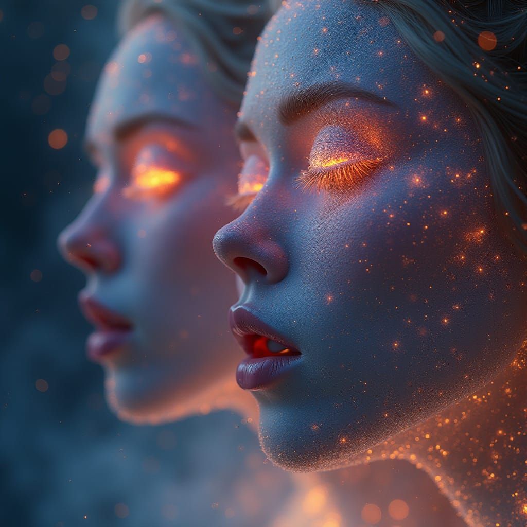 Ethereal Faces Infused with Cosmic Light
