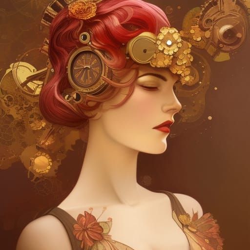 Steampunk Lady with Art Deco Floral Design