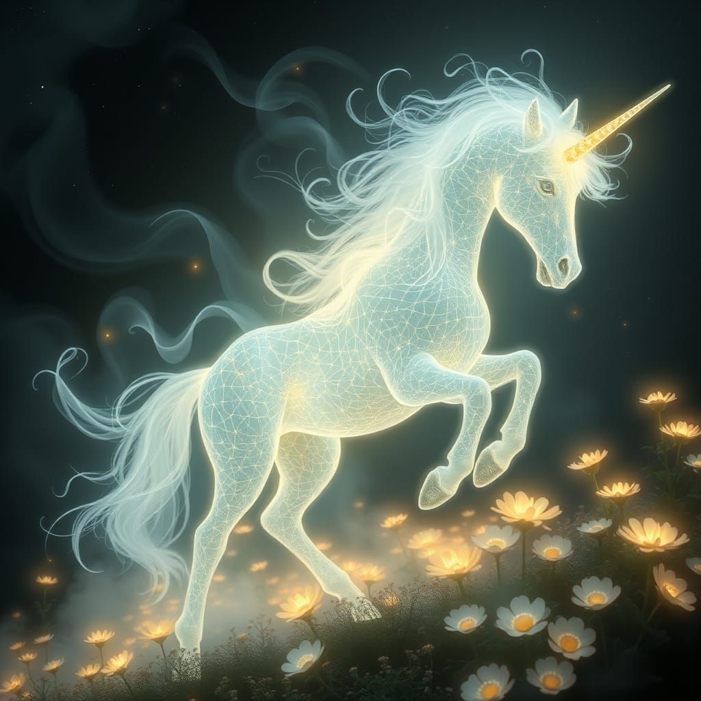 Ethereal Unicorn Apparition in Starry Forest