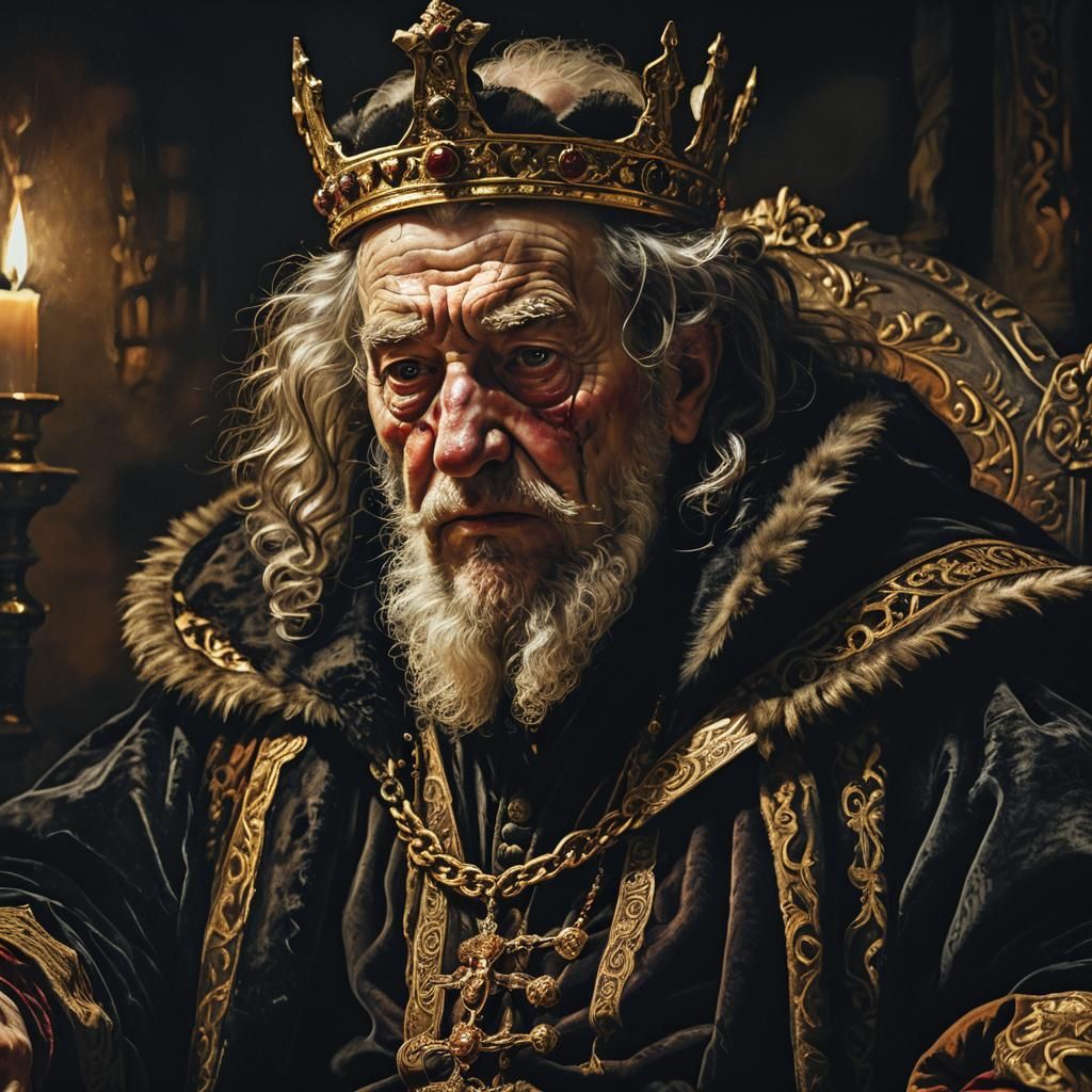 Dramatic Portrait of a Sick King in Baroque Style