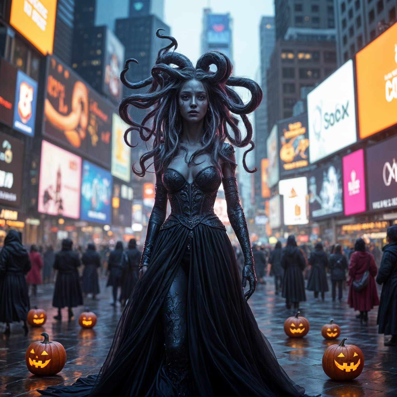 Medusa Celebrates Halloween in Times Square