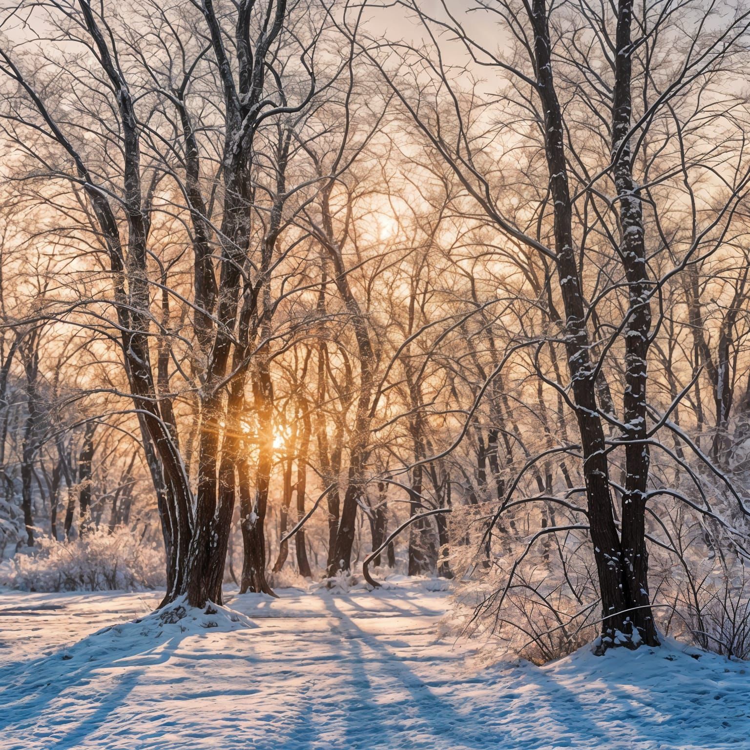 Icy Forest Branches in Sunlight: Professional Photography