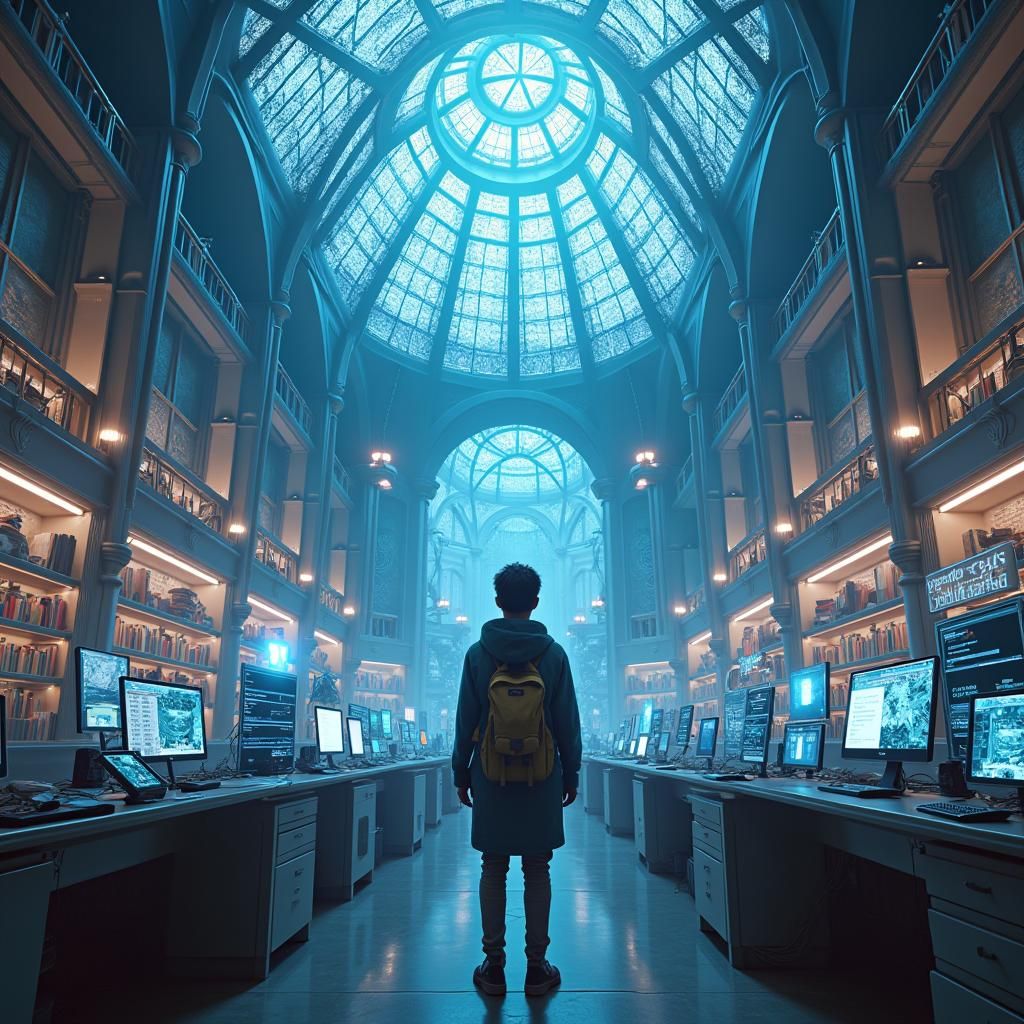 Futuristic Student Immersed in AI Learning, Syd Mead Style