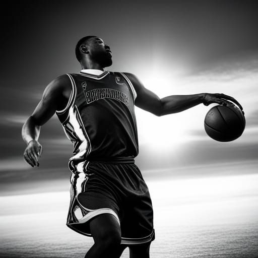 Detailed Black and White Photo of Basketball Player