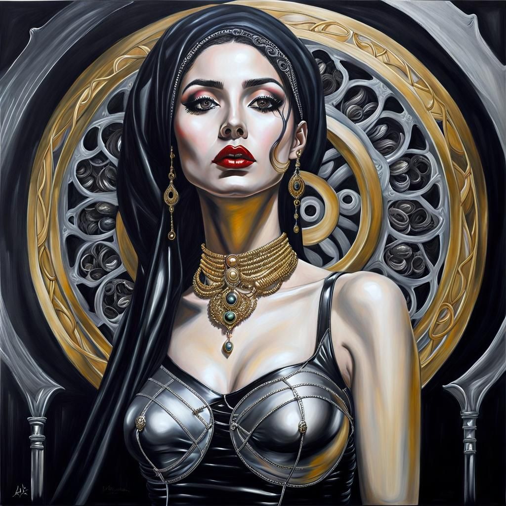 Gothic Oil Painting of Syrian Woman in Latex