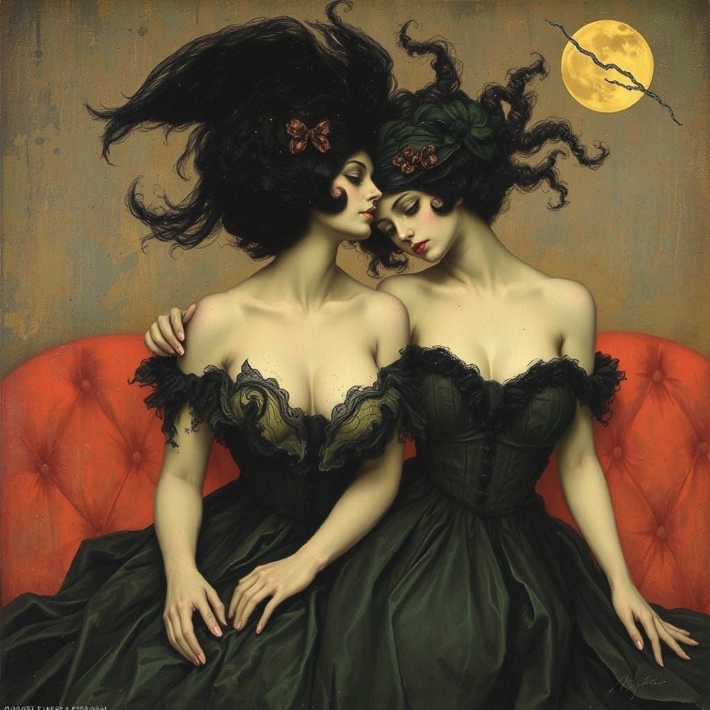 Allegorical Oil Painting in Pointillist Style