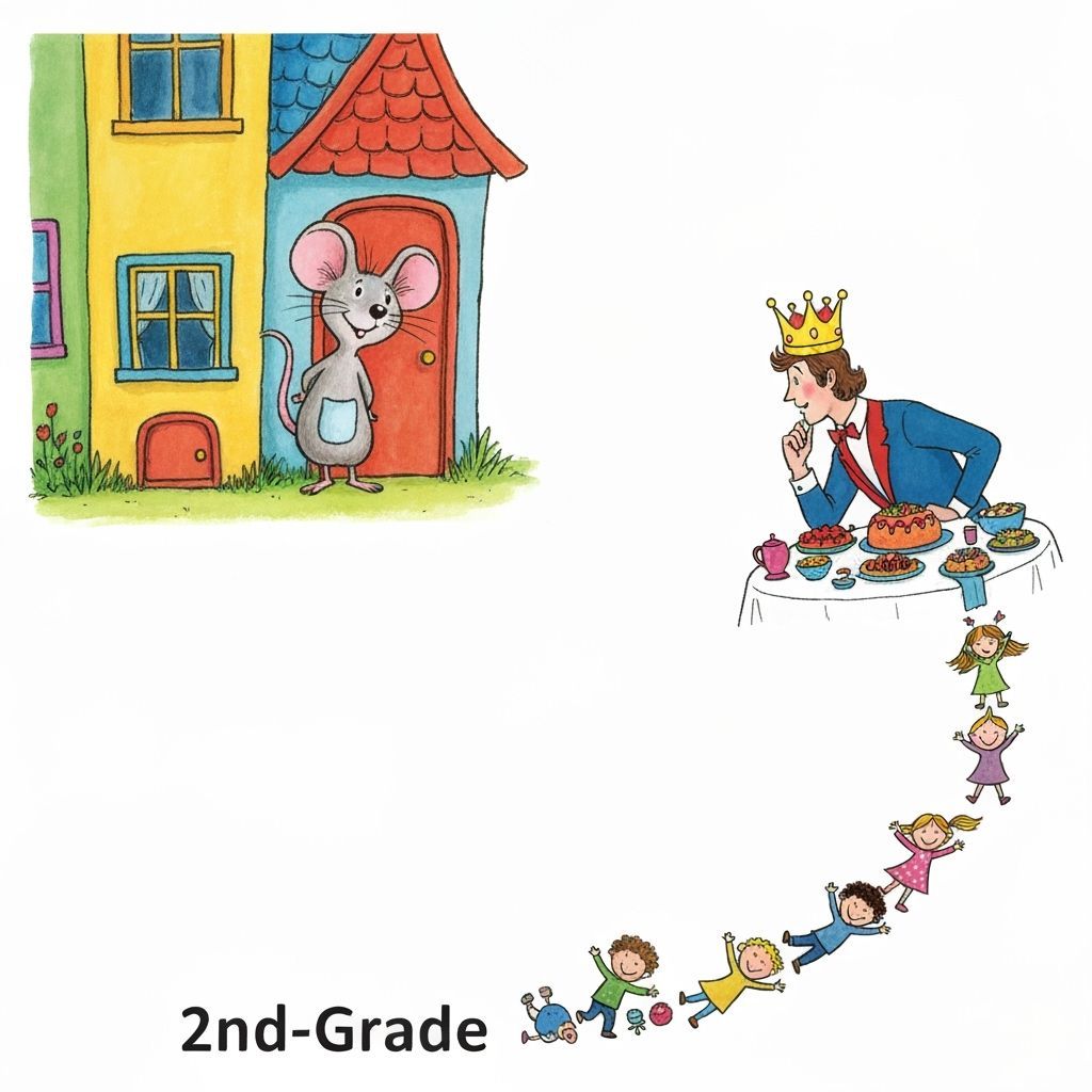 Whimsical 2nd Grade Storybook Cover with Three Scenes