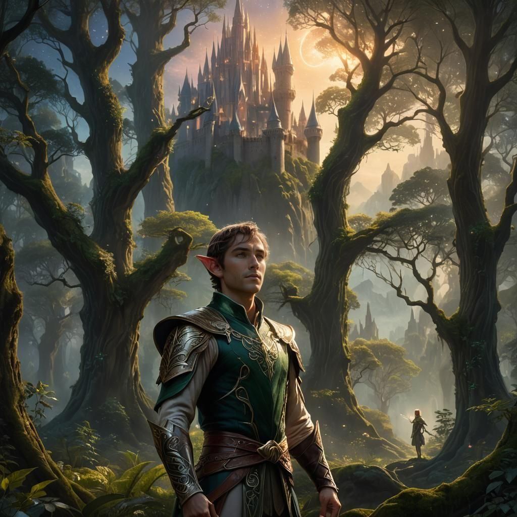 Majestic Elf in Enchanted Forest: Fantasy Concept Art