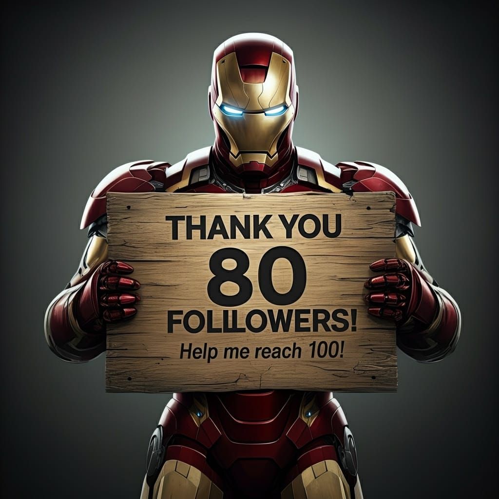 Iron Man Grasps Grateful Wooden Sign with Arc Reactor Glow