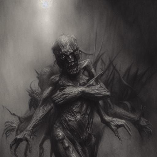 Hyperdetailed Shadow Demon Charcoal Horror Drawing