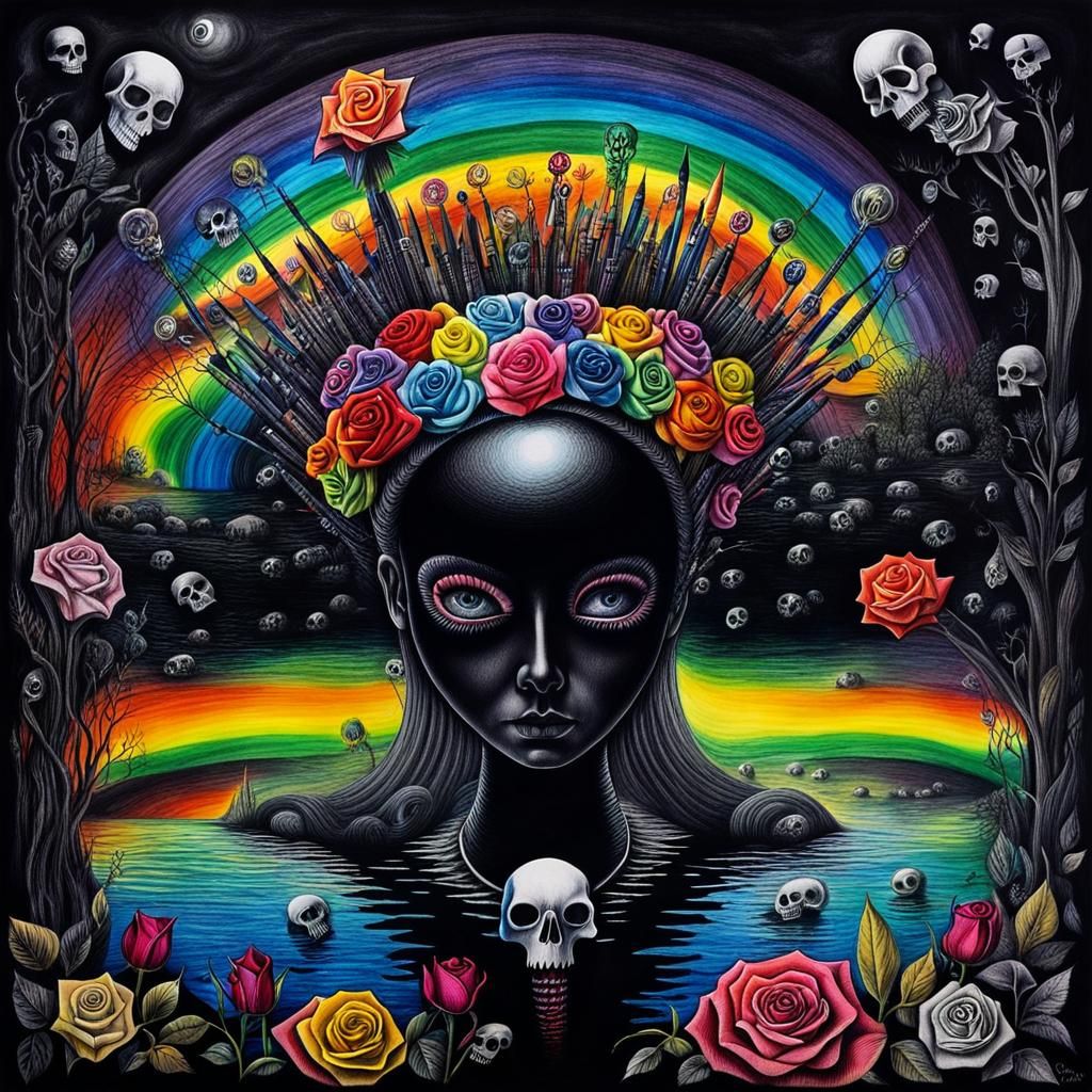 Surreal Crayon Drawing of a Goth Woman