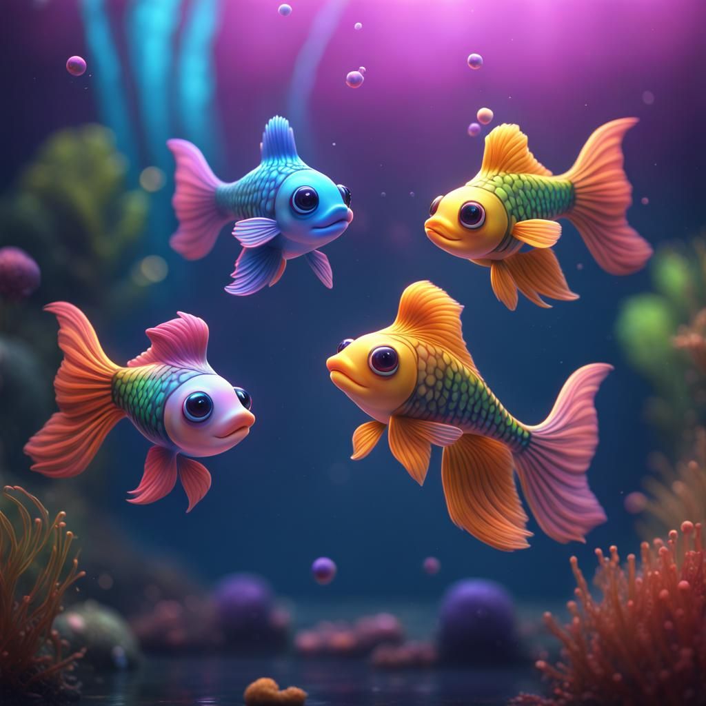 Rainbow Guppies in Detailed Digital Painting