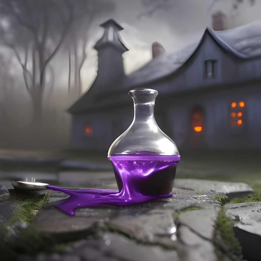 Sinister Purple Potion Bottle Outside Witch House