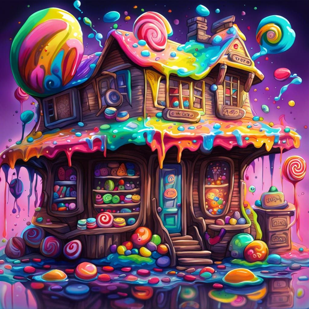 Colorful Liquid Painting of a Cozy Candy Store