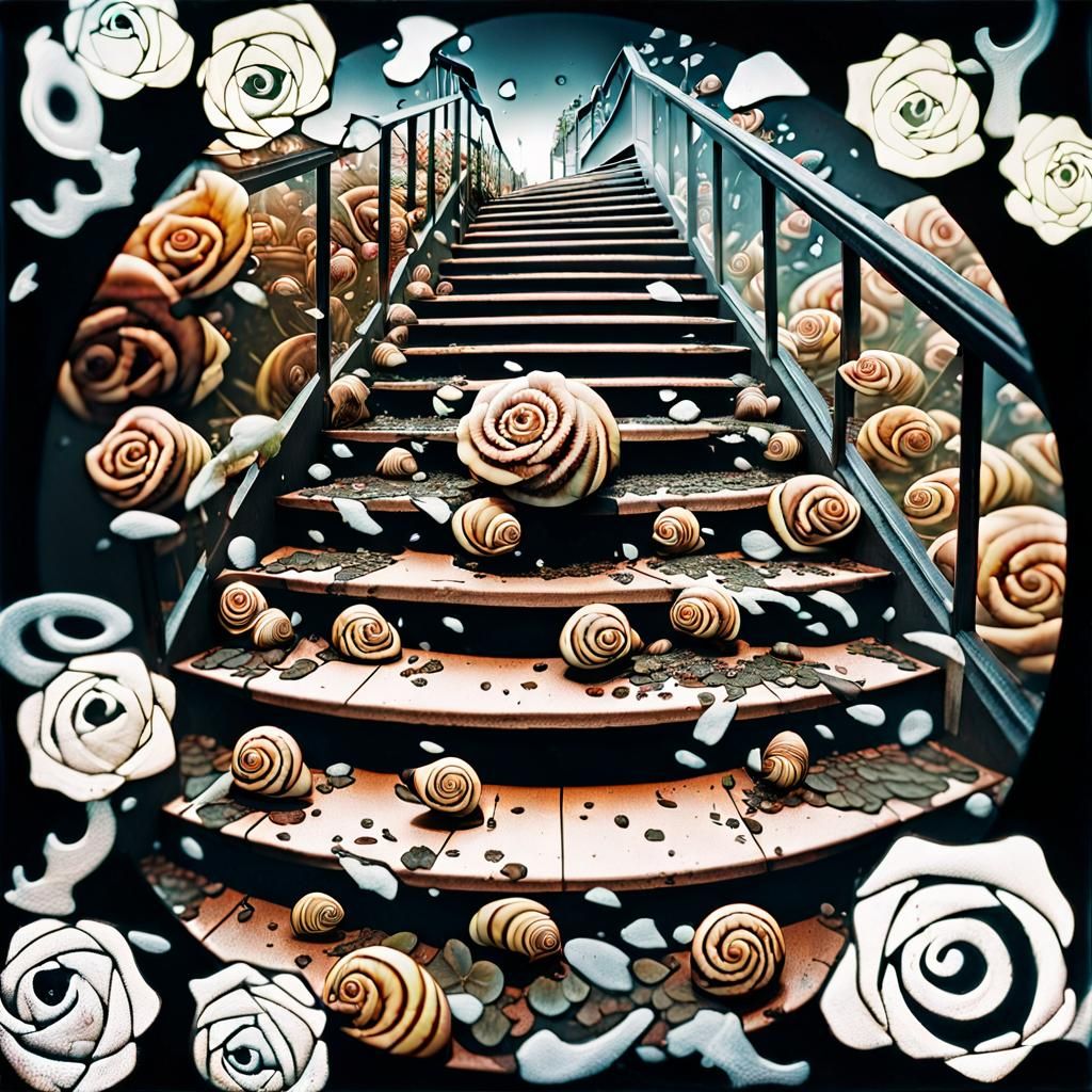 Steampunk Staircase with Snails and Roses