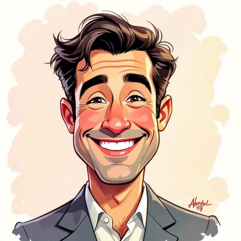 Vibrant Watercolor Caricature of a Cheerful Man