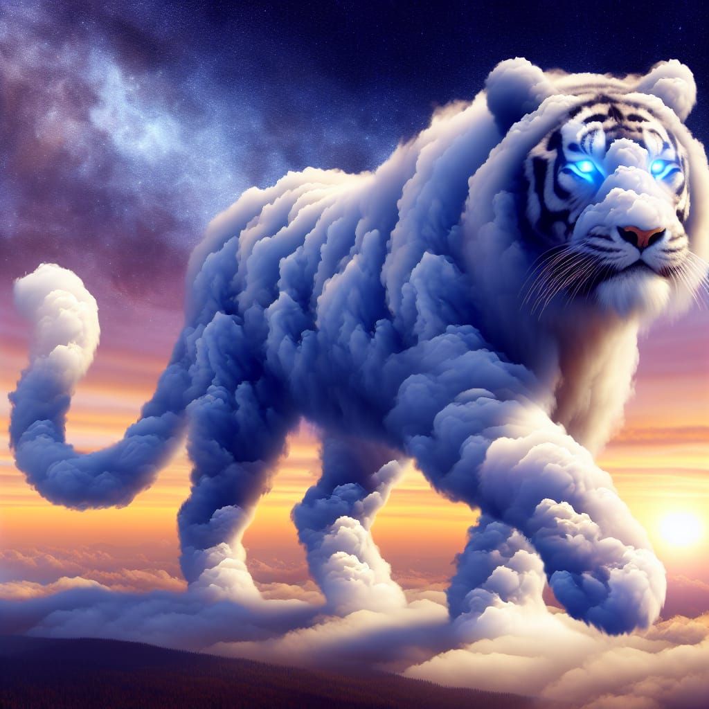 Cloud Tiger at Sunset: Ethereal Creature Advances