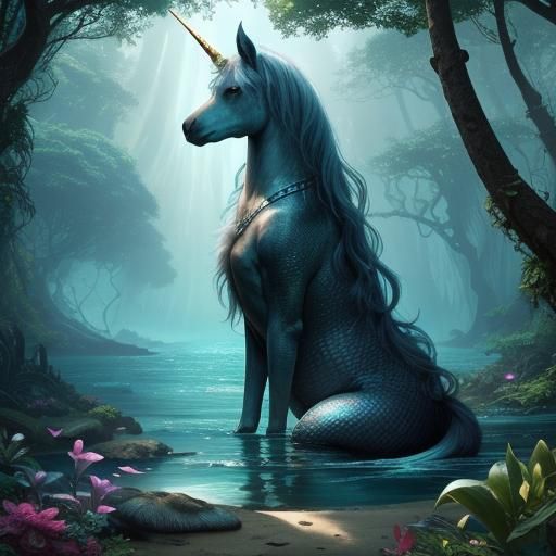 Island Oasis with Mermaids and Unicorn