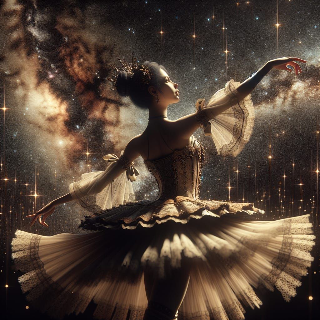 Steampunk Ballerina Dances Under Starry Sky in 8K