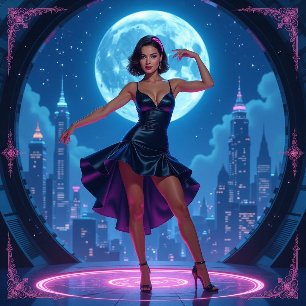Futuristic Salsa Dancer in Sci-Fi Pin-Up Style