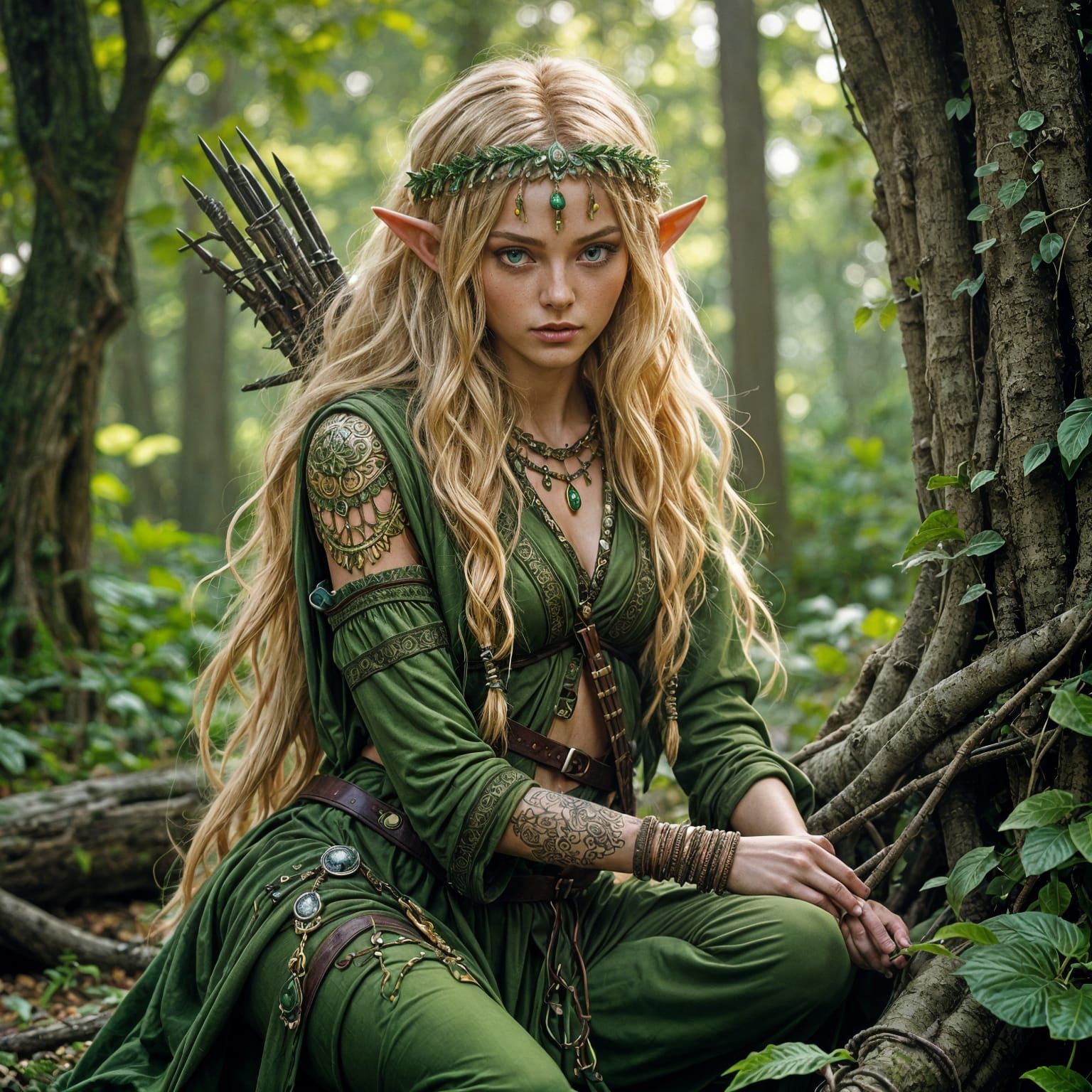 Enchanted Elf Archer in Fantasy Forest