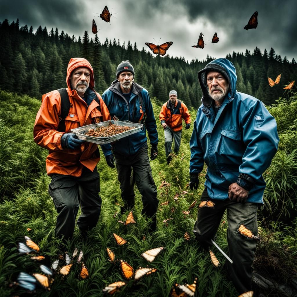 Hyperrealistic Deadliest Catch Crew Chasing Butterflies