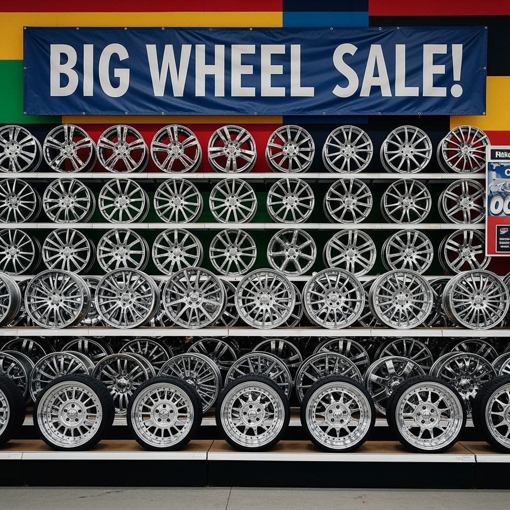 Chrome Wheels on Display in Auto Parts Store