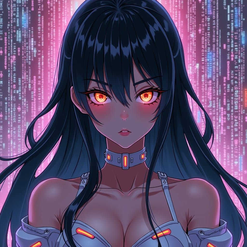 Anime Girl in Cyberpunk Matrix Surroundings