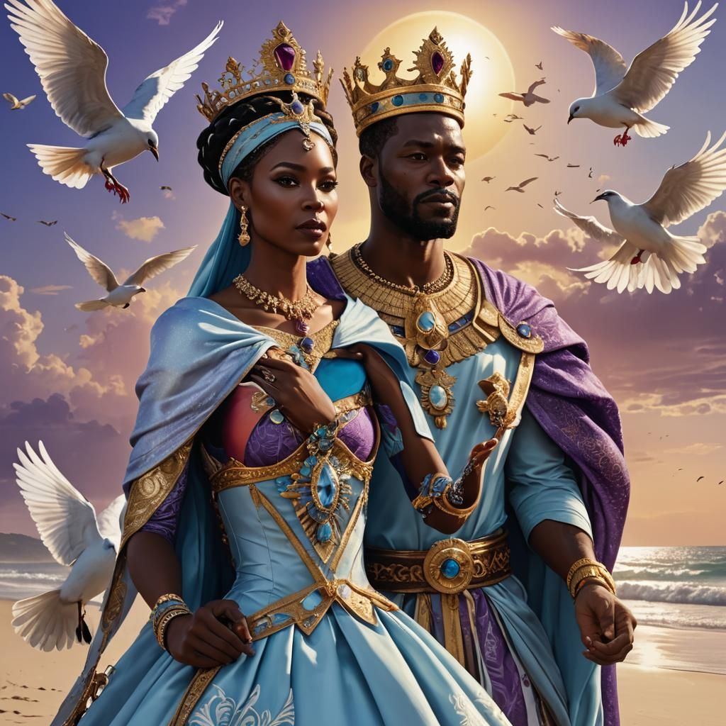 African Royalty Embrace on Sunny Beach