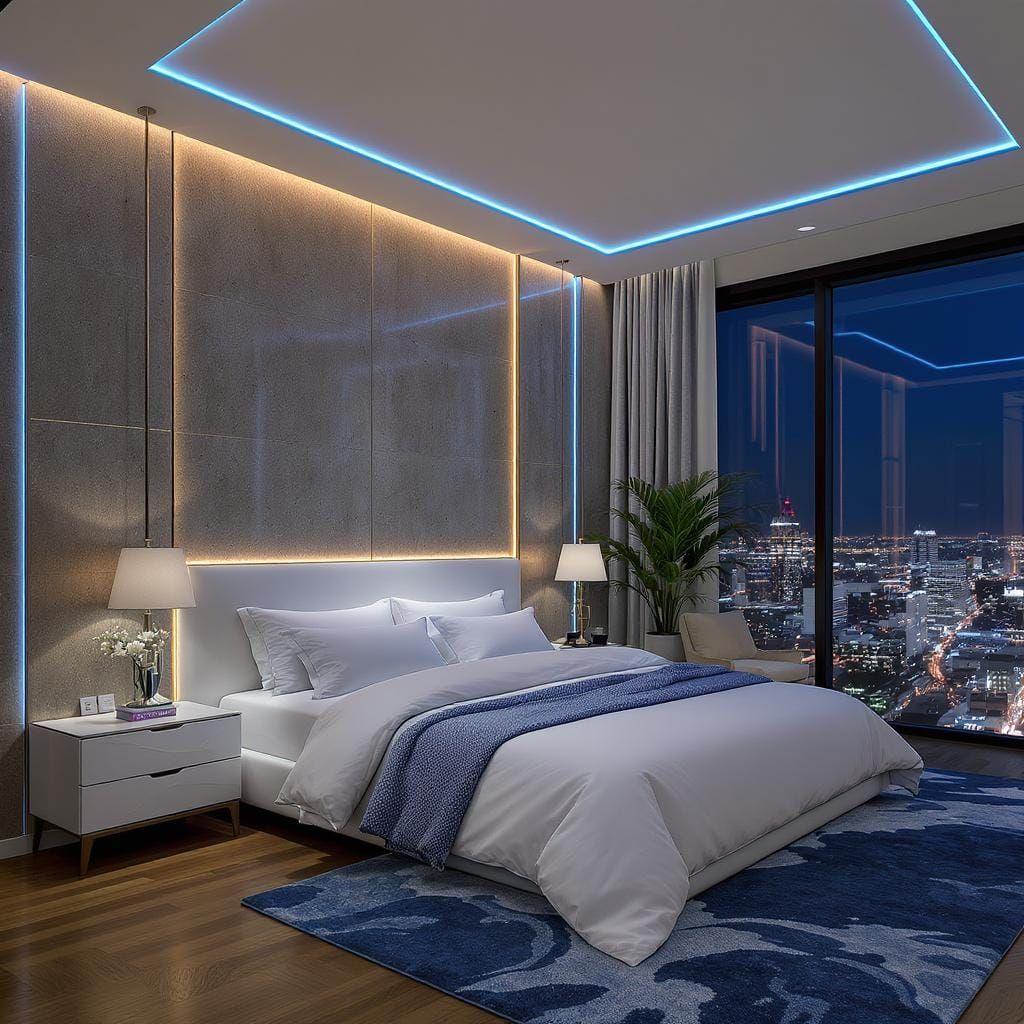 Futuristic Bedroom with Blue LED Lighting