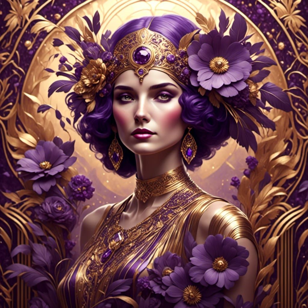 Woman with Flowers: Fantasy Art Deco Portrait
