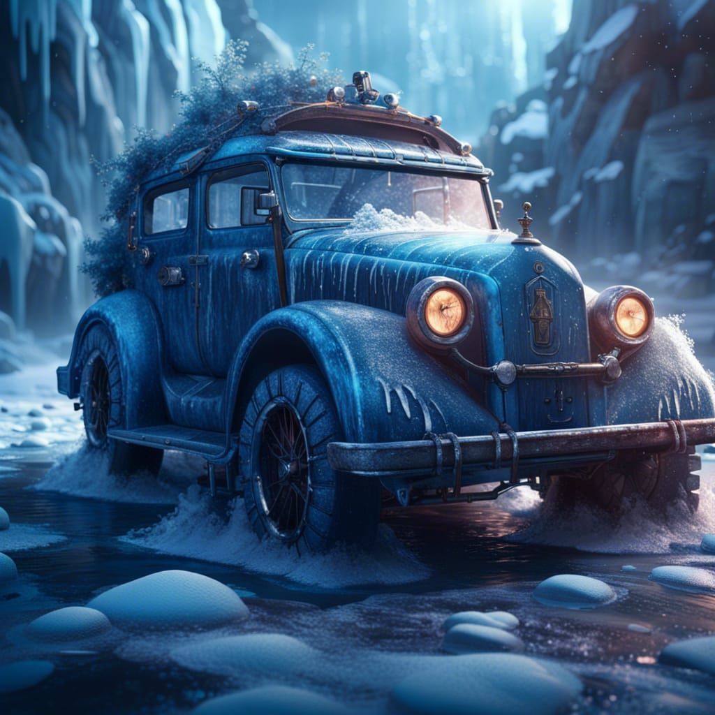 Fantastical Ice Car Concept Art in 8k