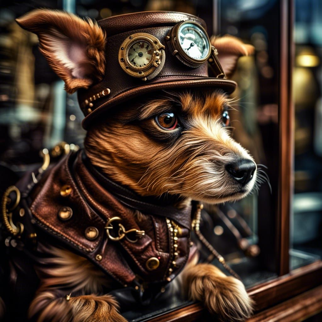 Steampunk Puppy in Pet Shop Window
